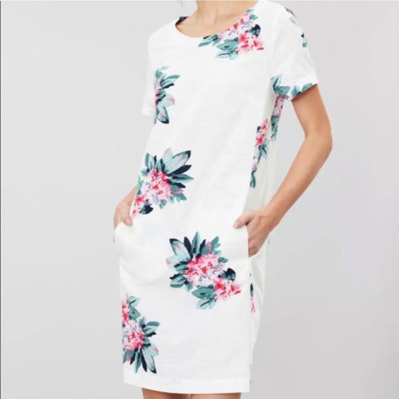 Joules Fifi Cotton Linen Blend Short Sleeve Floral Shift Dress with Pockets - Picture 6 of 16